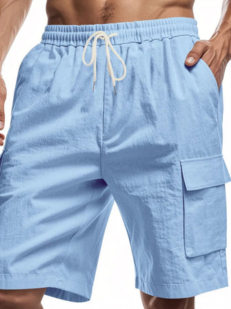 Men's Full Size Drawstring Shorts with Cargo Pockets Plus Size Light Blue