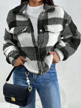 Decorative Pocket Flap Plaid Long Sleeve Jacket Woman Outerwear