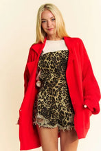 Davi & Dani Button Up Dropped Shoulder Cardigan with Pockets Red