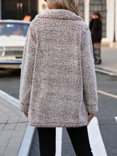 Pocketed Collared Neck Long Sleeve Plush Jacket Casual Dresses