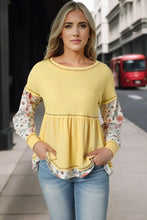 Round Neck Long Sleeve Babydoll Blouse Butter Yellow Woman Blouses