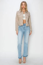 RISEN Full Size Raw Hem Button Up Cropped Denim Jacket Plus Size Woman Outerwear