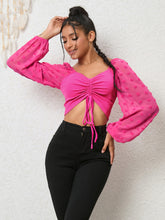 Swiss Dot Drawstring Cropped Blouse Woman Blouses
