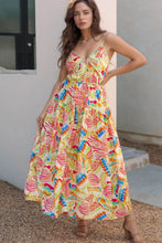 Abstract Print Spaghetti Strap Piping Detail Maxi Dress Floral Woman Maxi Dress