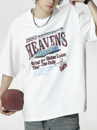 Men's Plus Size Graphic Round Neck Half Sleeve T-Shirt White