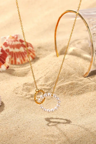 Pearl Hoop Link Pendant Necklace White Gold One Size Necklaces
