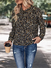 Perfee Printed Tie Neck Long Sleeve Top Black Woman Blouses