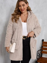 Plus Size Open Front Long Sleeve Hooded Fuzzy Jacket Woman Outerwear