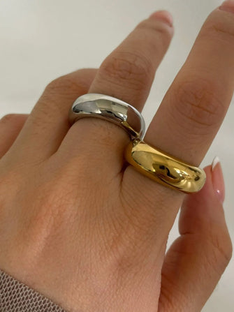 2-Piece 18K Gold-Plated Stainless Dome Band Rings Gold & Silver
