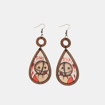 Wooden Teardrop Shape Earrings Taupe One Size