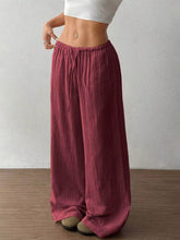 Rust-colored textured cotton wide-leg pants with elastic waistband full size drawstring wide leg plus size