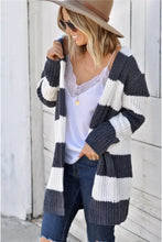 Contrast Stripes Open Front Long Sleeve Cardigan Woman Outerwear