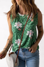 Printed Side Slit Round Neck Tank Mid Green Tanks & Camis