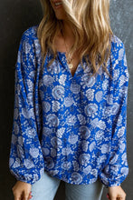 Floral Notched Neck Balloon Sleeve Blouse Floral Woman Blouses