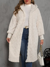 Plus Size Open Front Hooded Plush Coat Woman Outerwear