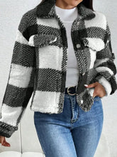 Decorative Pocket Flap Plaid Long Sleeve Jacket Woman Outerwear
