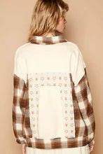 POL Plaid & Star Patchwork Contrast Long Sleeve Shacket Woman Outerwear