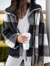 Full Size Plaid Zip Up Long Sleeve Jacket Black Woman Outerwear