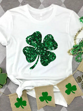 Lucky Clover Round Neck T-Shirt White