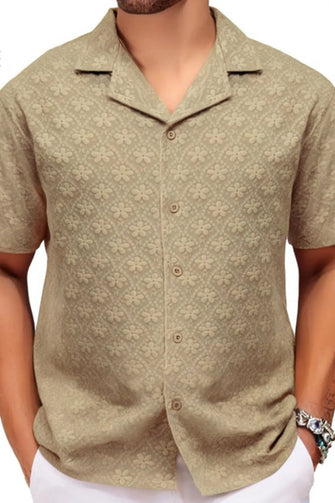 Men's Plus Size Button Down Short Sleeve Shirt Khaki