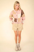 VERY J Color Block Button Down Textured Sweater Cardigan Woman Outerwear