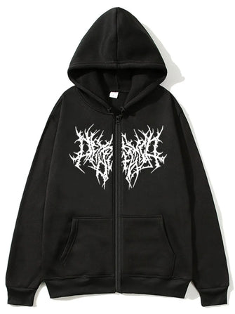 Men's Full Size Zip Up Long Sleeve Hoodie Plus Size Black
