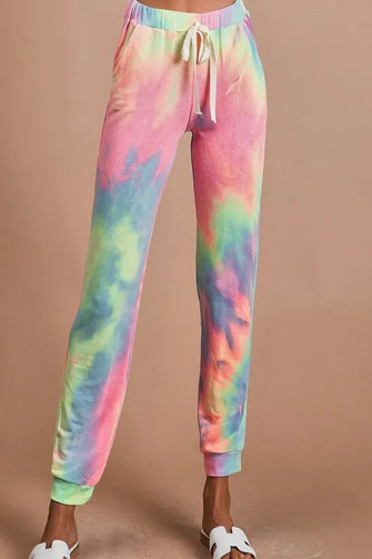 BiBi Tie Dye French Terry Casual Pants PASTEL TIEDYE