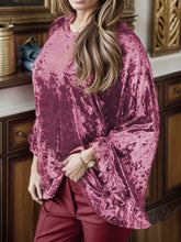 Round Neck Flounce Sleeve T-Shirt Deep Purple
