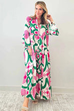 Printed Notched Long Sleeve Maxi Dress Woman Maxi Dress