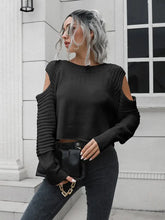 Cold-Shoulder Ribbed Trim Sweater Black Sweater Pullovers