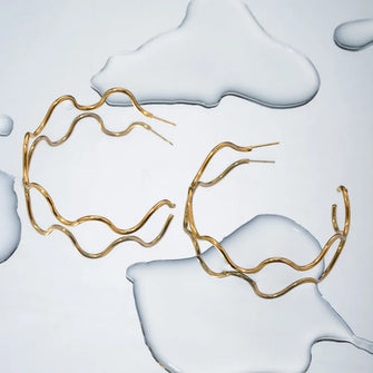Stainless Steel Wave Shape C-Hoop Earrings Gold One Size