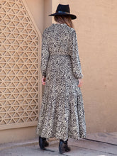 Printed Notched Long Sleeve Maxi Dress