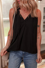 Pinched V Neck Tie Loose Tank Top Black
