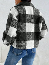 Decorative Pocket Flap Plaid Long Sleeve Jacket Woman Outerwear