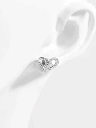 925 Sterling Silver Inlaid Zircon Heart Earrings Silver One Size