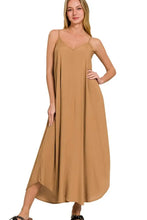 Zenana Woven Arc Hem Cami Dress With Flowy Pockets DEEP CAMEL Casual Dresses