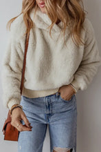 Fuzzy Dropped Shoulder Long Sleeve Hoodie Beige Woman Sweatshirts