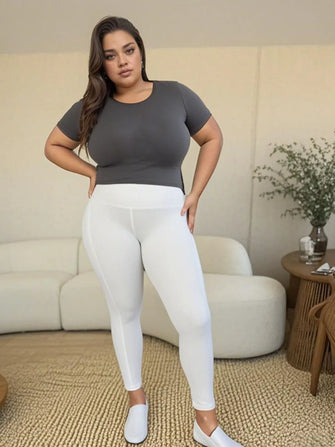 Wide Waistband Sports Leggings White