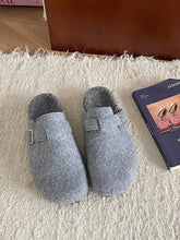 Cozy Plush Buckle Detail Slip-Ons Gray