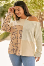 Plus Size Leopard Color Block Long Sleeve T-Shirt Woman T Shirts