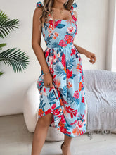 Smocked Floral Tie Shoulder Midi Dress