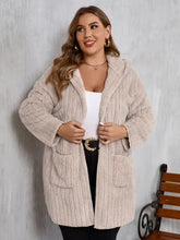 Plus Size Open Front Long Sleeve Hooded Fuzzy Jacket Woman Outerwear