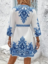 Paisley V-Neck 3/4 Sleeve Mini Dress Woman Casual Dress