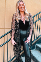 Sequin Open Front Sheer Cardigan Black