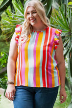 Plus Size Striped Round Neck Ruffled Tank Tanks & Camis