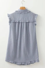 Stripe Frilled Ruffled Cap Sleeve Button Up Mini Dress Casual Dresses