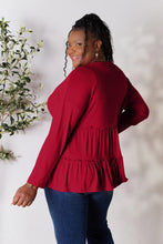 Double Take Half Button Long Sleeve Ruffle Hem Blouse Woman Blouses