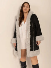 Plus Size Fuzzy Trim Open Front Long Sleeve Hooded Coat Woman Outerwear