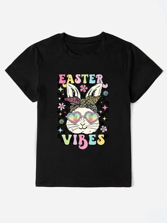 EASTER VIBES Round Neck Short Sleeve T-Shirt Black