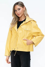 How Dare U Drawstring Hem PU Leather Zip Up Jacket Woman Outerwear